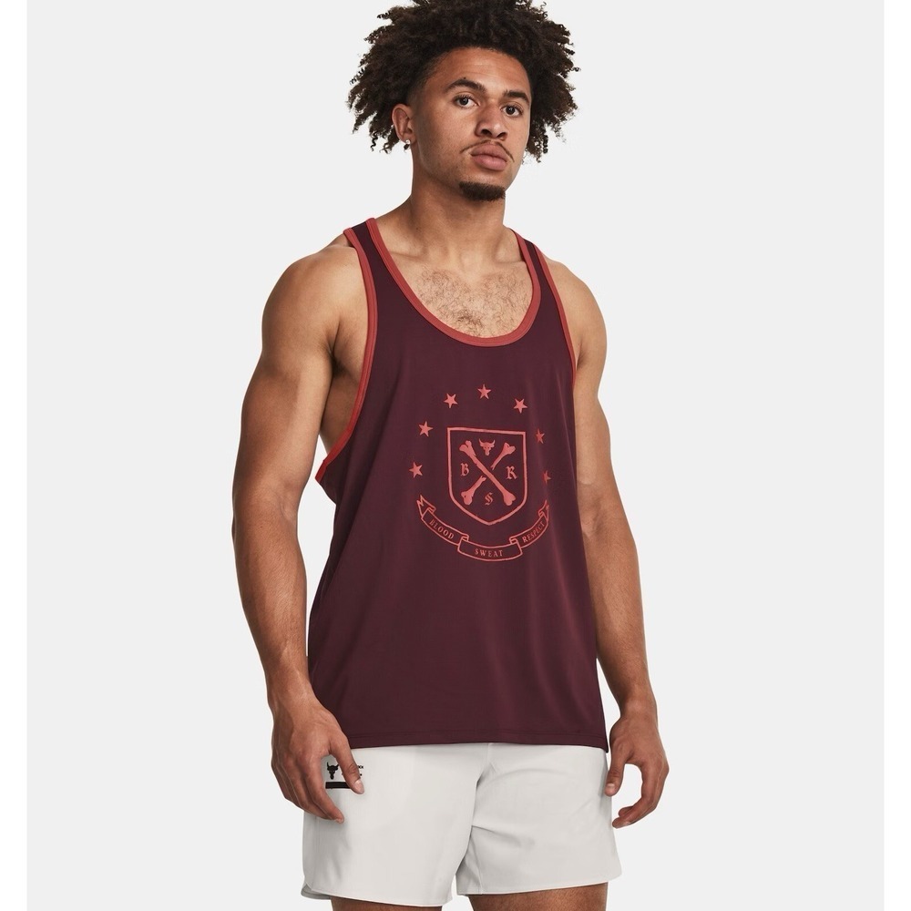 UNDER ARMOUR Project Rock Gym Tank Shirt Maroon Red Size L *NEW* 1380109-600 $55